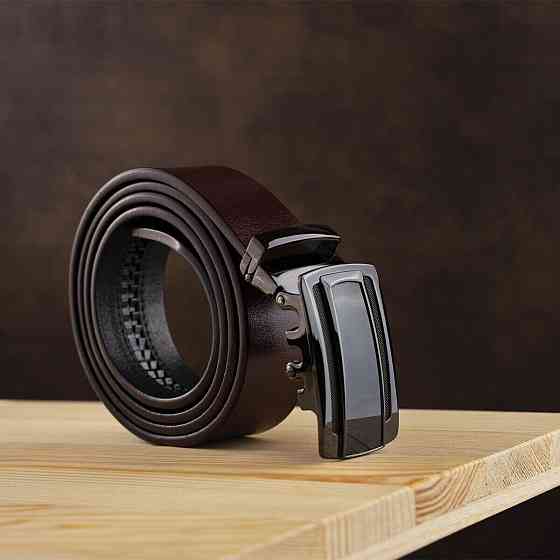 Ремень мужской с затемненной пряжкой автомат Vintage 20296 Коричневый Киев