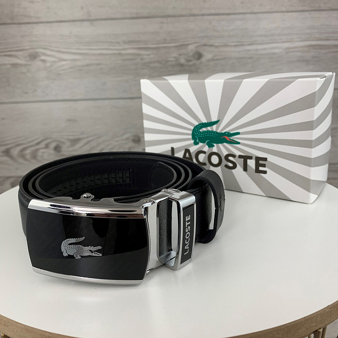 Мужской ремень Lacoste на джинсы, кожаный пояс Лакоста из натуральной кожи в коробке, черныйMasterSem Киев - изображение 1