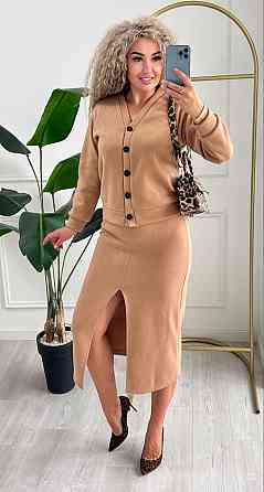 Женский невероятный костюм кардиган+юбка ангора вязка на трикотаже Кемел, 42/44 Одесса