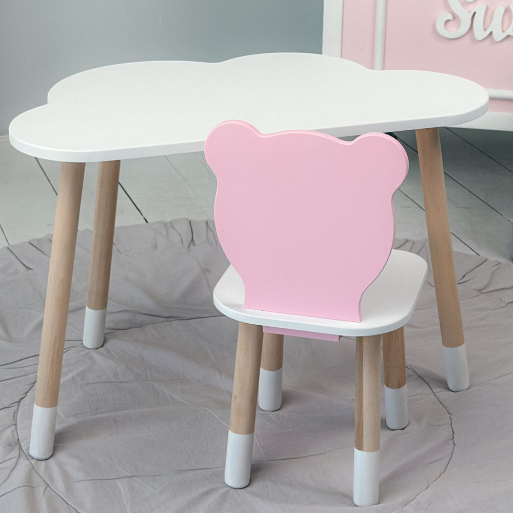 Игровой столик и стульчик для малыша идеальный комплект для рисования и учёбы Cтол тучка и стул мишка розовый Киев - изображение 6