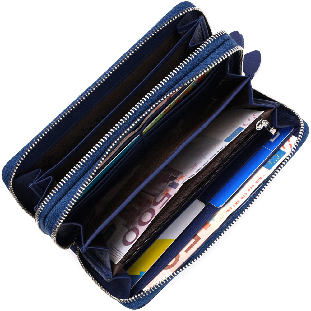 Вместительный женский кошелек-клатч с двумя отделениями на молниях Синий (ST Leather) Киев - изображение 1