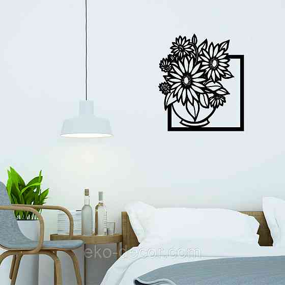 Декоративне настінне Панно «Букет квітів», Декор на стіну 90*78 см, Чорний Київ