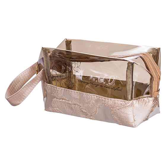 Набір прозорих жіночих косметичок для дому 2 (шт) дорожня косметичка в сумку для косметики, макіяжу, ліків, пензлів Бежевий Київ