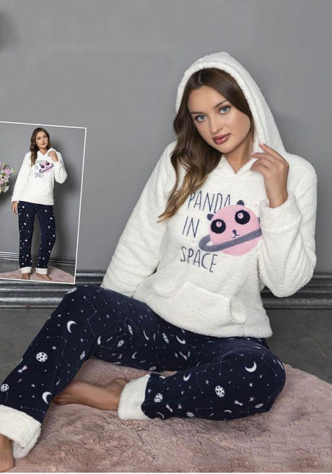 Тепла піжама жіноча Біло-Синій 3XL Харків - фото 1