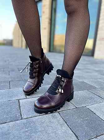 Черевики жіночі Odzi бордові натуральна шкіра зима висота 10,5 см (2360) 37р. Коломия