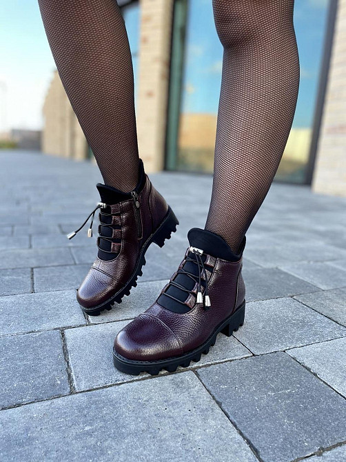 Черевики жіночі Odzi бордові натуральна шкіра зима висота 10,5 см (2360) 37р. Коломия - фото 3