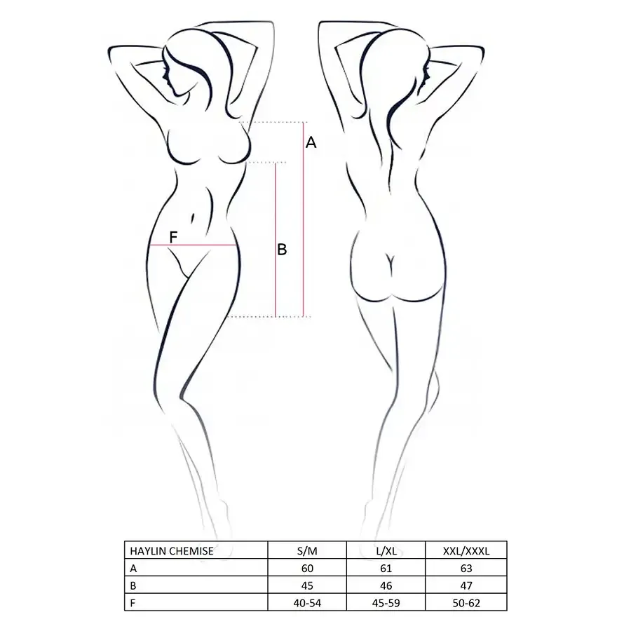 Прозора сорочка з декольте Passion HAYLIN CHEMISE L/XL, black, трусики, квітковий візерунок Львов - изображение 3