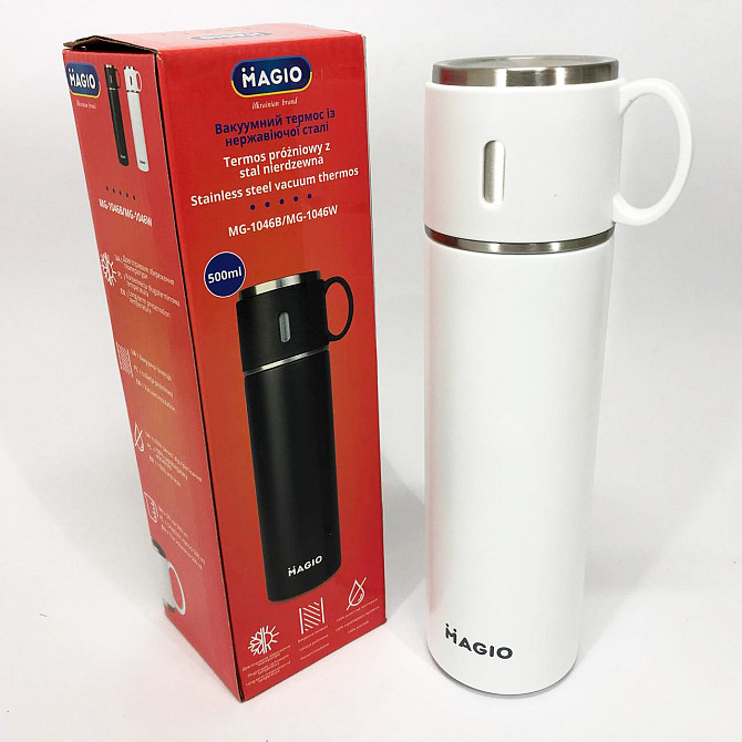 Термос для питної води туристичний MAGIO MG-1046W 0.5 л, Гарний невеликий термос для чаю топ JU-16 Одеса - фото 2