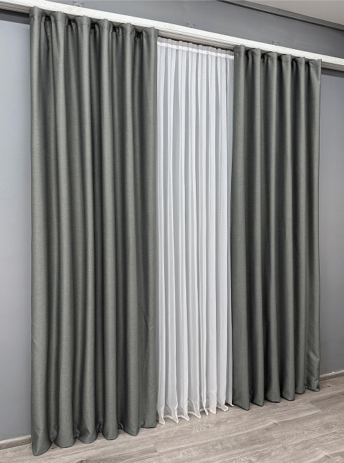 Комплект готових штор VR-Textil Шеніл однотонний № 1592ш Сірий 100х270 см 2 шт (31-026) Київ - фото 4