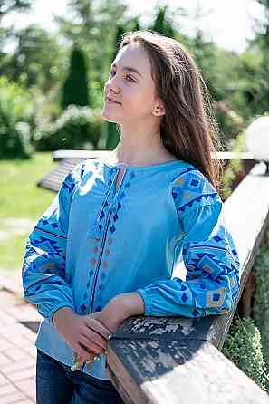 Вишиванка для дівчаток-підлітків, блакитна топ Київ