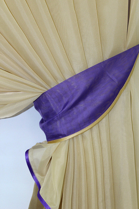 Кухонні шторки VR-Textil № 060к "Дует" з підв'язками фіолетовий з темно-бежевим 330х170 см (50-234) Київ - фото 4