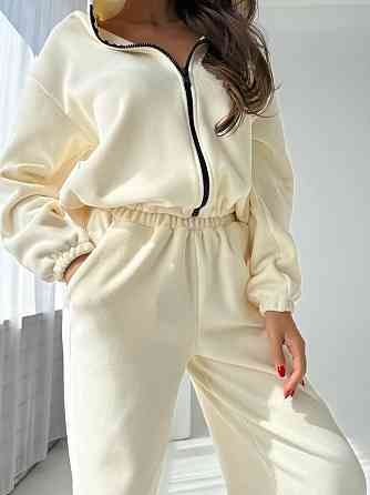 Жіночий повсякденний теплий плюшевий костюм турецький двосторонній фліс Молочний Одеса