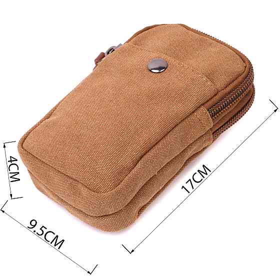 Добротная сумка-чехол на пояс с металлическим карабином из текстиля Vintage 22225 Коричневый Киев