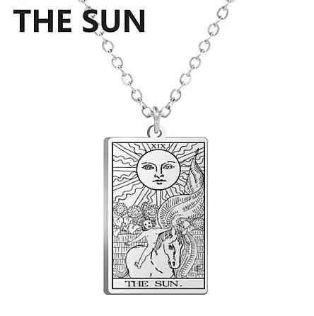 Кулон Таро Сонце The Sun на ланцюжку 45+5 см, підвіска карта таро срібляста Київ