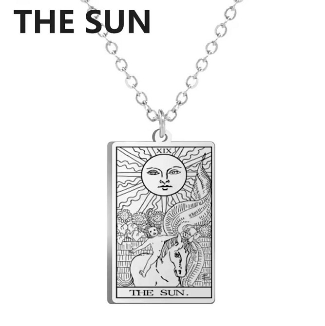 Кулон Таро Сонце The Sun на ланцюжку 45+5 см, підвіска карта таро срібляста Київ - фото 2