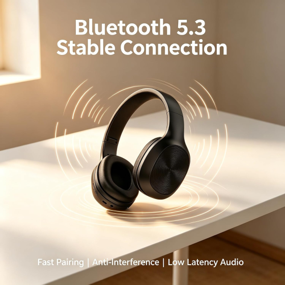 Бездротові накладні навушники, Bluetooth 5.3, басове звучання, низька затримка до 30 мс, Type-C, чорні Київ