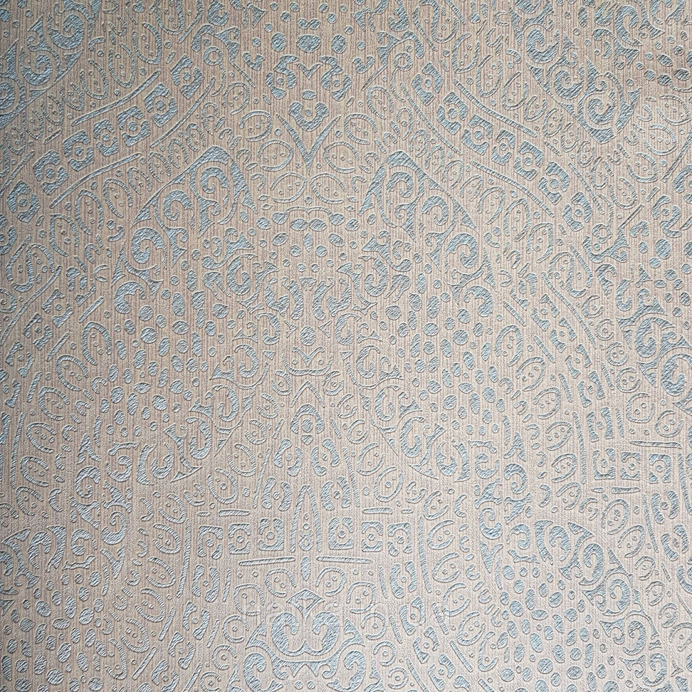 Шпалери метрові вінілові на флізелін Yuanlong Samsara східний стиль вензелі сріблясті на бірюзовому 3д Київ - фото 1