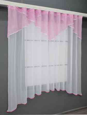 Кухонный тюль арка с ламбрекеном VR-Textil № 025к Белый с розовым 270х170 см (52-0435) Киев