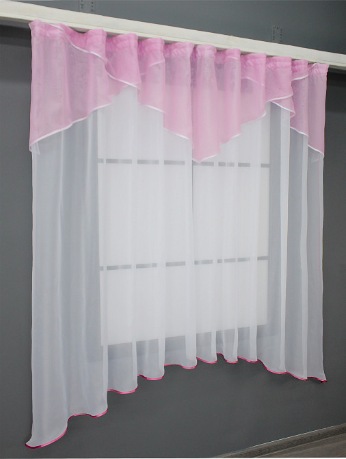 Кухонний тюль арка з ламбрекеном VR-Textil № 025к Білий із рожевим 270х170 см (52-0435) Київ - фото 2