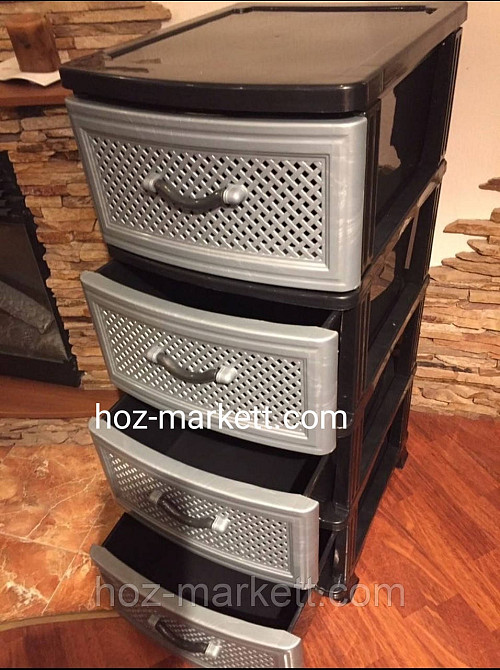 Комод пластиковий сірий "сітка" на 4 ящики виробництво Україна Харків - фото 1