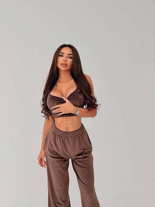 Жіночий стильний повсякденний велюровий костюм-трійка Шоколад, 42/44 Одеса - фото 7