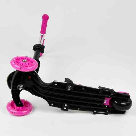 Самокат біговел триколісний Best Scooter з батьківською ручкою підсвічуванням коліс Рожевий абстракція (75009) Чернігів