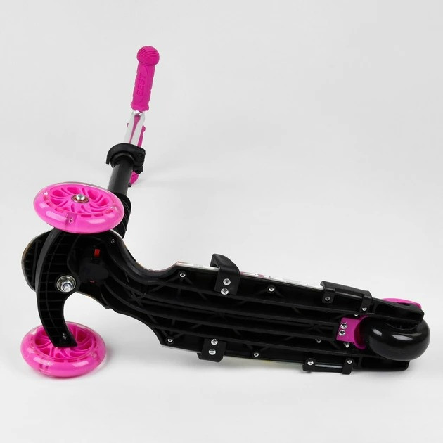Самокат біговел триколісний Best Scooter з батьківською ручкою підсвічуванням коліс Рожевий абстракція (75009) Чернігів - фото 6