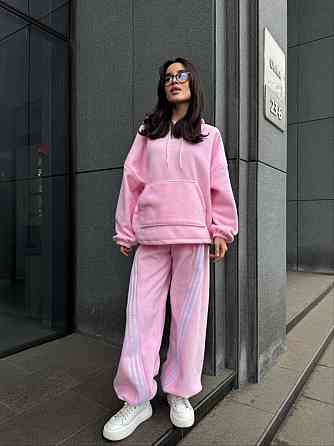 Женский теплый костюм двойка с лампасами из турецкого флиса Розовый, 46/48 Одесса