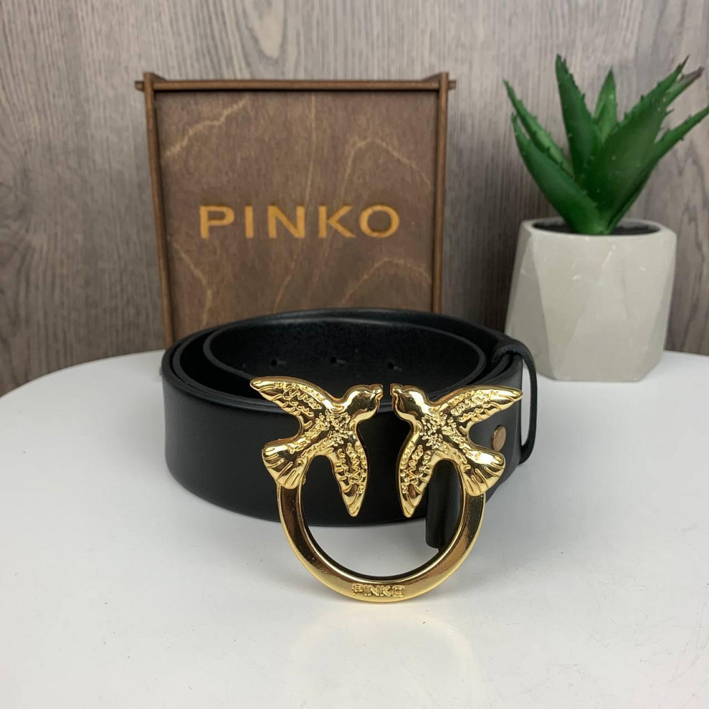 Жіночий шкіряний поясний ремінь у стилі Pinko з золотистими пташками ( 22538 ) Харьков - изображение 2