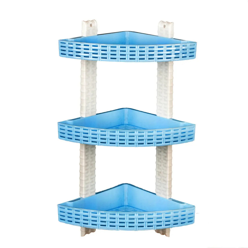 Полиця у ванну кутова "Ротанг" 3 яруси блакитна + біла 55х21 см R-Plastic Одеса - фото 1