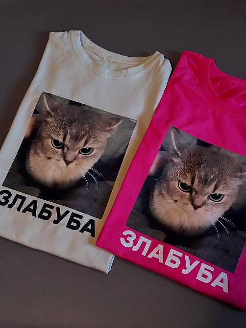 Футболка «ЗЛАБУБА» с котом | Футболка с мем-принтом и характером Бежевый, S Черновцы - изображение 1
