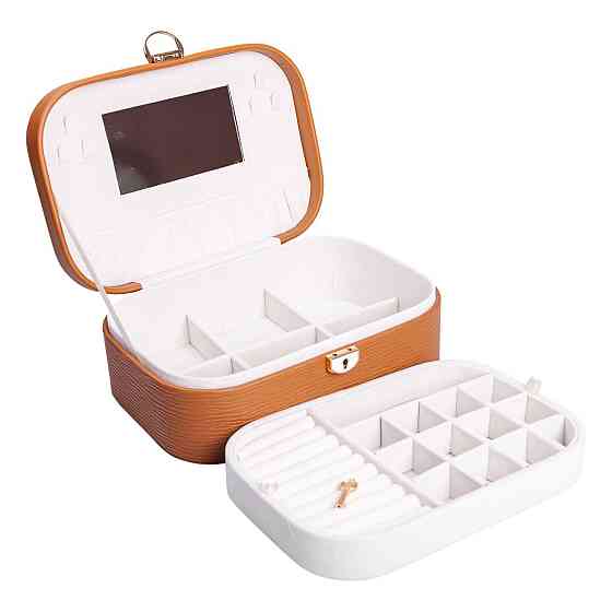 Yiwu Скринька для прикрас з еко шкіри 2 яруси із замком органайзер для ювелірних виробів HP-5-1 Коломыя