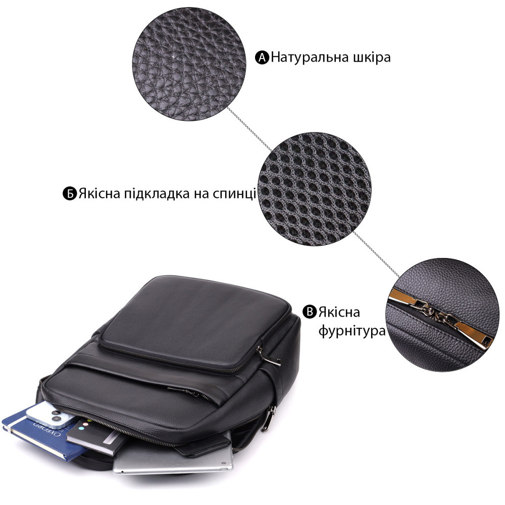 Чоловічий рюкзак з натуральної шкіри Vintage 23052 Чорний Київ - фото 4