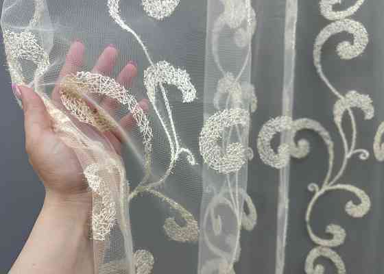 Тюль фатин с вышивкой и люрексом цвет молочный 1684т Киев