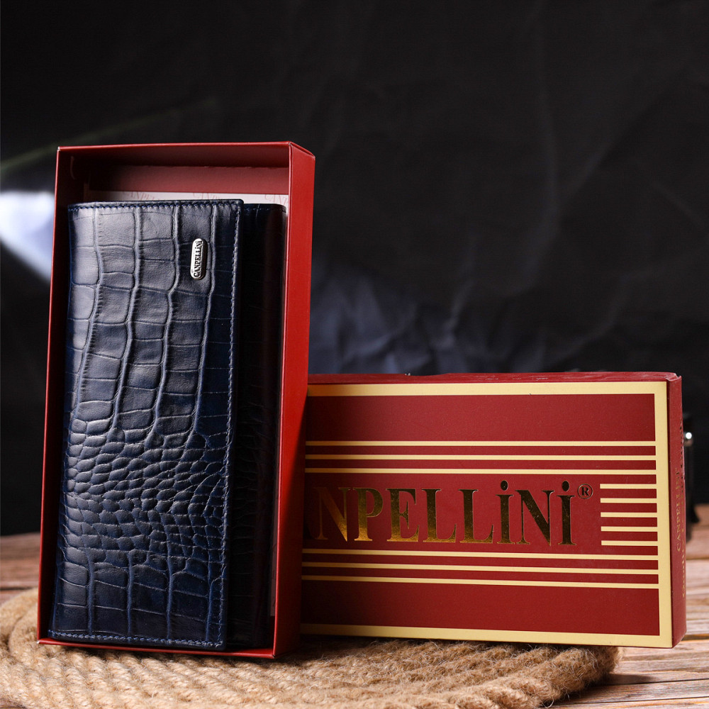 Надежный женский кошелек с монетницей из натуральной фактурной кожи CANPELLINI 21531 Синий Киев - изображение 1