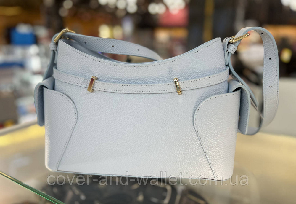 Модная женская кожаная сумка через плечо голубого цвета Virginia Conti Киев - изображение 2