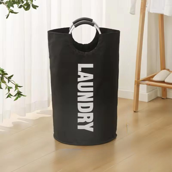 Кошик для білизни у ванну кімнату, органайзер для прання та зберігання речей, складаний, з алюмінієвими ручками, чорний Кам'янець-Подільський