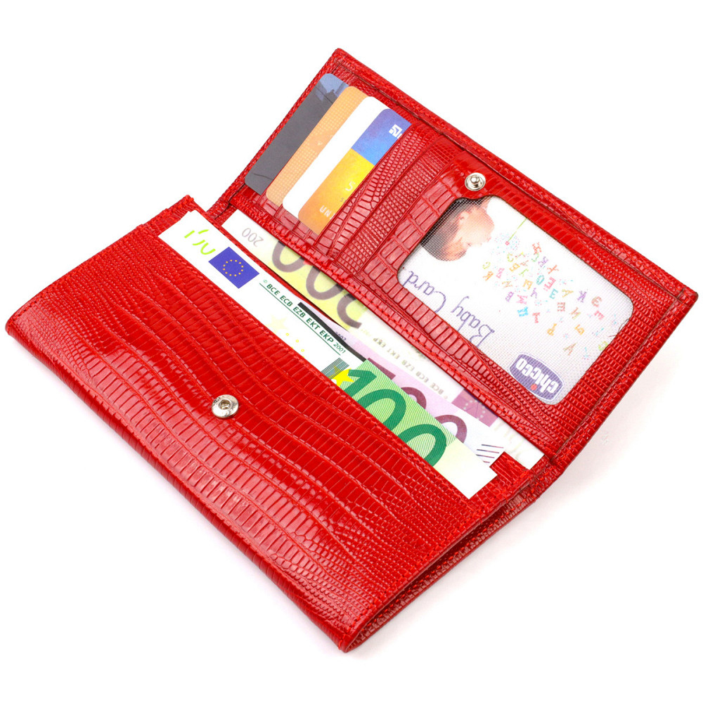 Яскравий гаманець для жінок із натуральної фактурної шкіри CANPELLINI 21823 Червоний Київ - фото 6