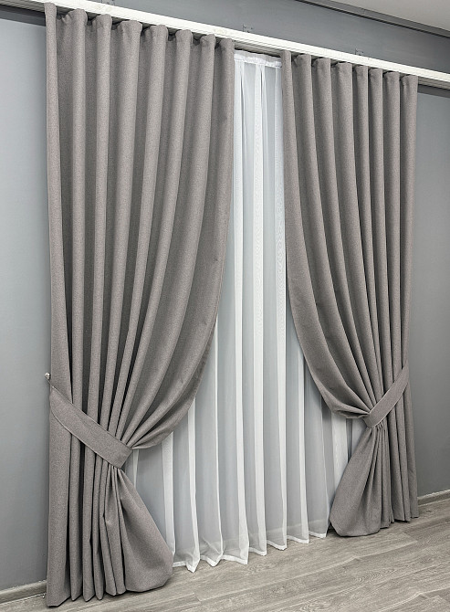 Комплект готових штор VR-Textil Блекаут двосторонній ASHEN NIGHT № 1850ш Бежево-сірий 200х290 см 2 шт (32-230) Київ - фото 3