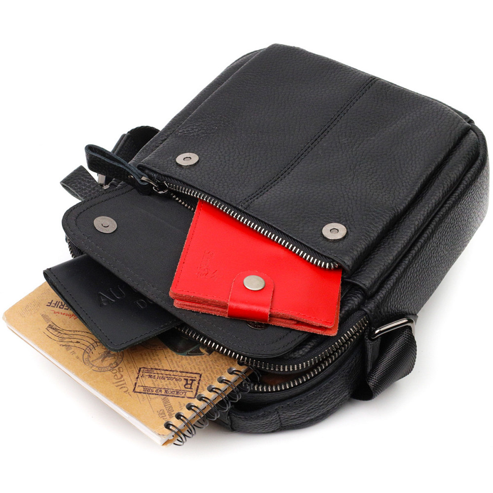 Вертикальна чоловіча сумка на плече з натуральної шкіри Vintage 22248 Чорна Київ - фото 4