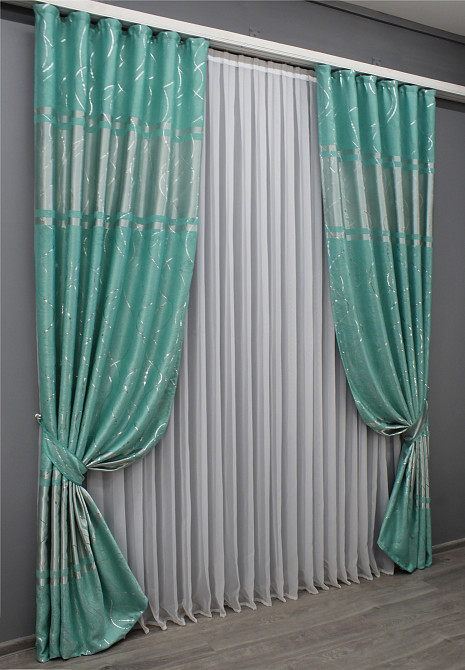 Комплект готових штор з тканини софт "Ліана" колір бірюзовий 464ш Київ - фото 3