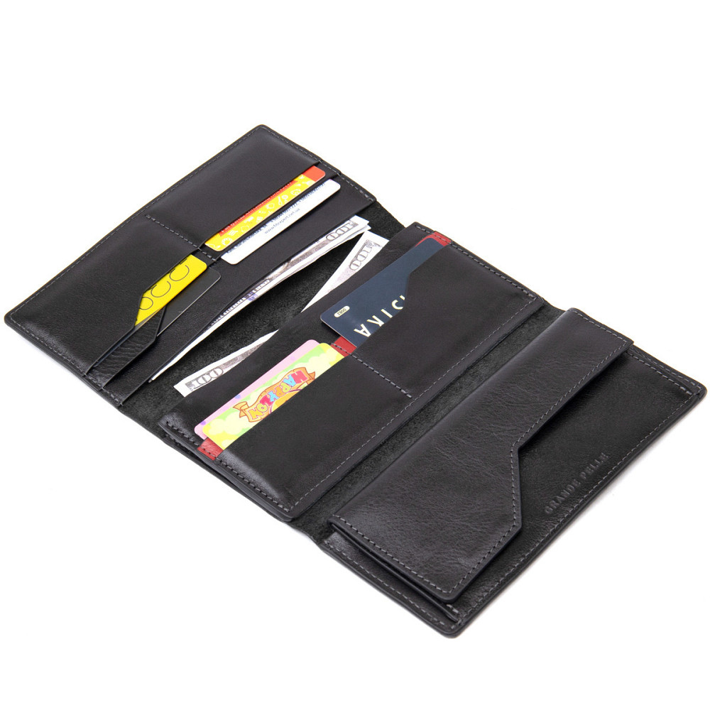 Кожаное глянцевое портмоне Черный (GRANDE PELLE) Киев - изображение 10