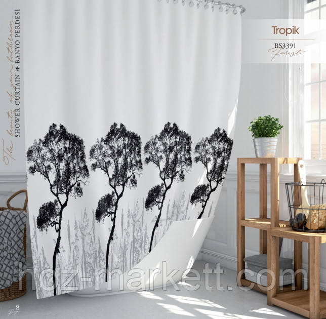 Тканевая шторка для душа Тропик 180 х 200 см Турция деревья Харьков - изображение 1