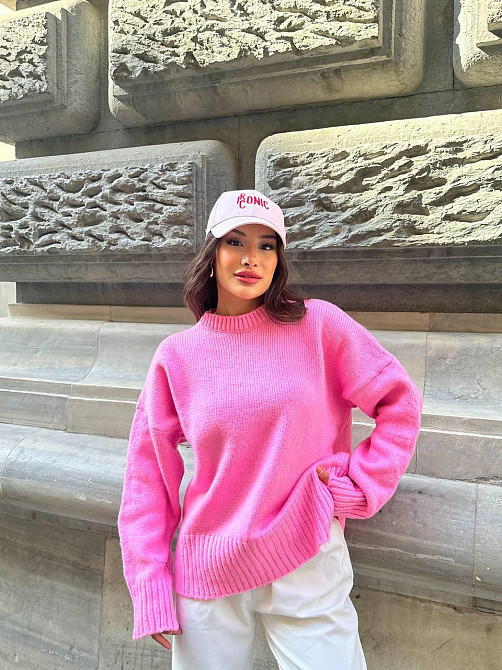 Женский уютный оверсайз свитер машинная вязка Розовый Одесса - изображение 2