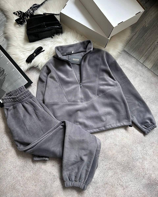 Женский теплый прогулочный костюм: кофта и брюки двусторонний флис Графит, 48/52 Одесса - изображение 3