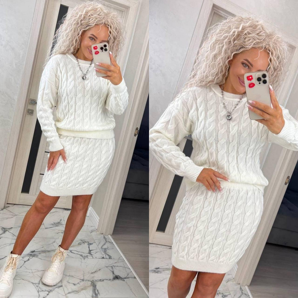 Женский модный  вязаный костюм косами  свитер и юбка. 42-50р Киев - изображение 5