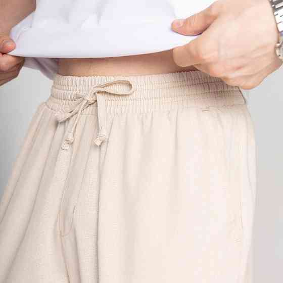 Мужские льняные брюки свободного кроя бежевые Pobedov Chill Киев