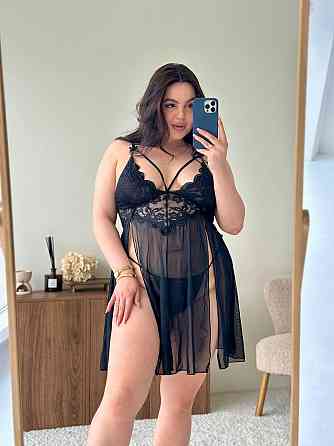 Еротичний пеньюар великих розмірів plus size прозорий з мереживом короткий з м'якими чашечками на бретелях з трусиками чорний 2XL Одеса