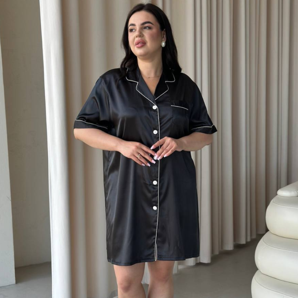 Жіноча шовкова нічна сорочка великих розмірів Ночнушка PLUS SIZE Одяг для дому Сукня для сну шовк Армані Одеса - фото 1