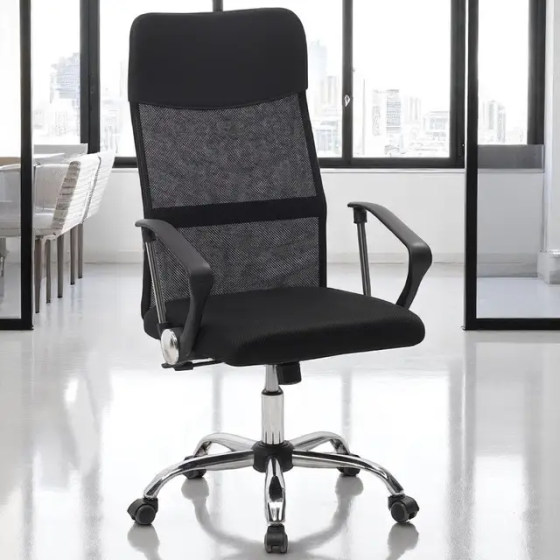Компьютерное кресло Primaveo с эргономичной спинкой, для дома и офиса | Эко-кожа + сетка, Черное Киев